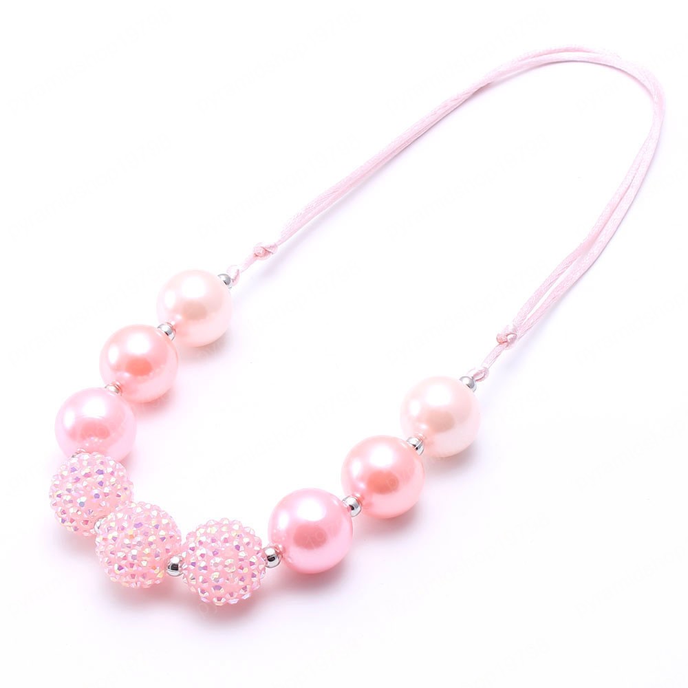 Newest Fashion Pearl Beads Kids Chunky Necklace Adjusted Rope Bubblegum Chunky Beaded Necklace Girls Children Jewelry