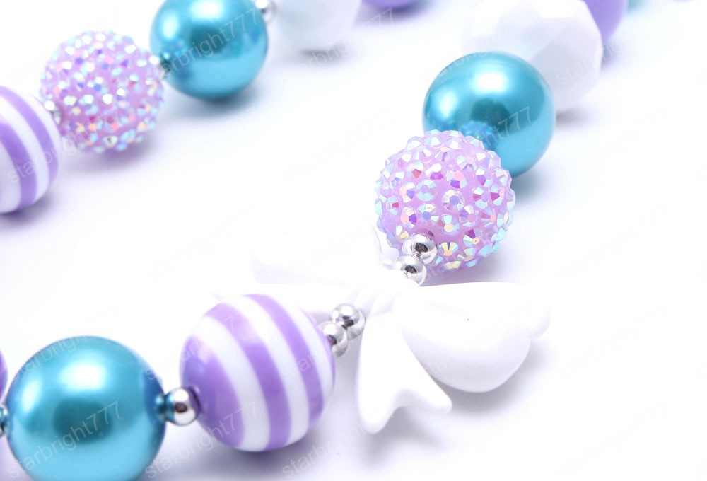 Girls Baby Chunky Necklace Fashion Kids Children Cute Bubblegom Bow Beads Chunky Necklace Toddle Party Jewelry