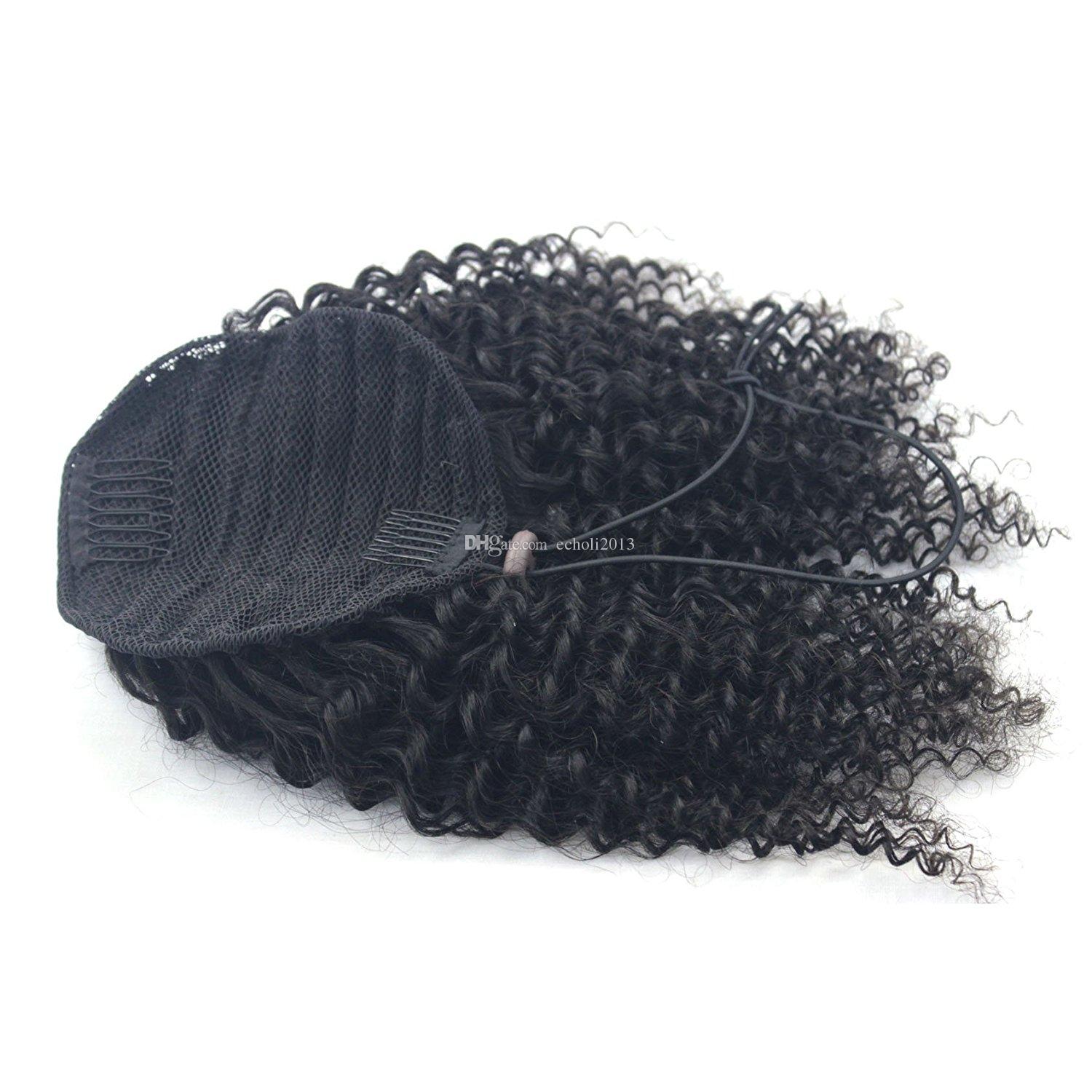4C Human Kinky Curly Hair Drawstring Afro Puff Ponytail Extensions for Black Women Kinky Curly Drawstring Hair Ponytail Hairpieces 120g