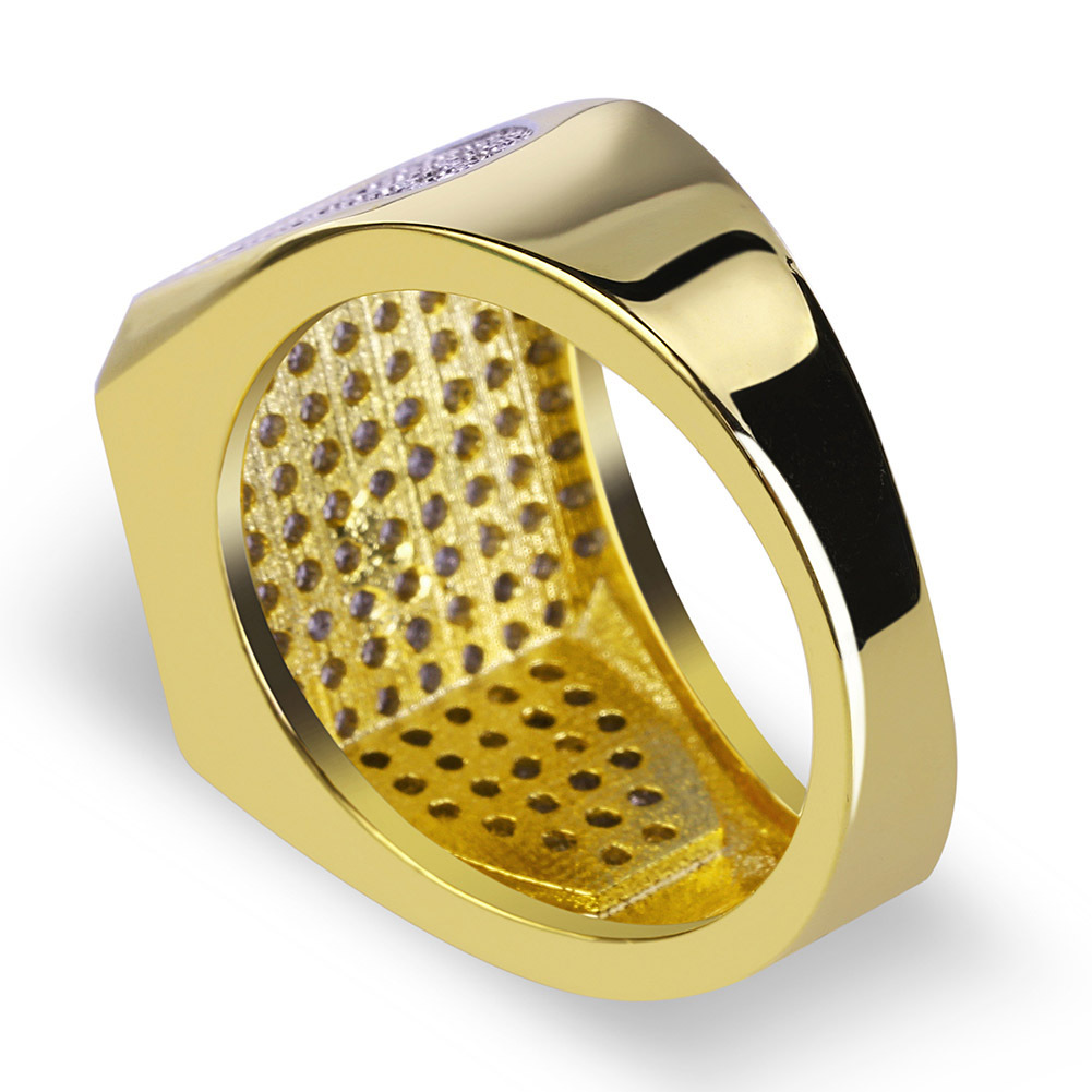 Personalized 18K Gold Plated White CZ Zirconia Rectangle Rings Diamond Hip Hop Punk Jewelry Gifts for Men & Women 10mm Size 7-11 Wholesale