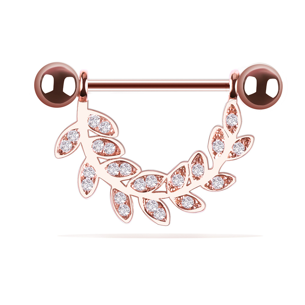 Gold leaf-studded stainless steel breast ring pierced female nipple shield body piercing ring body jewelry as a pair for sale