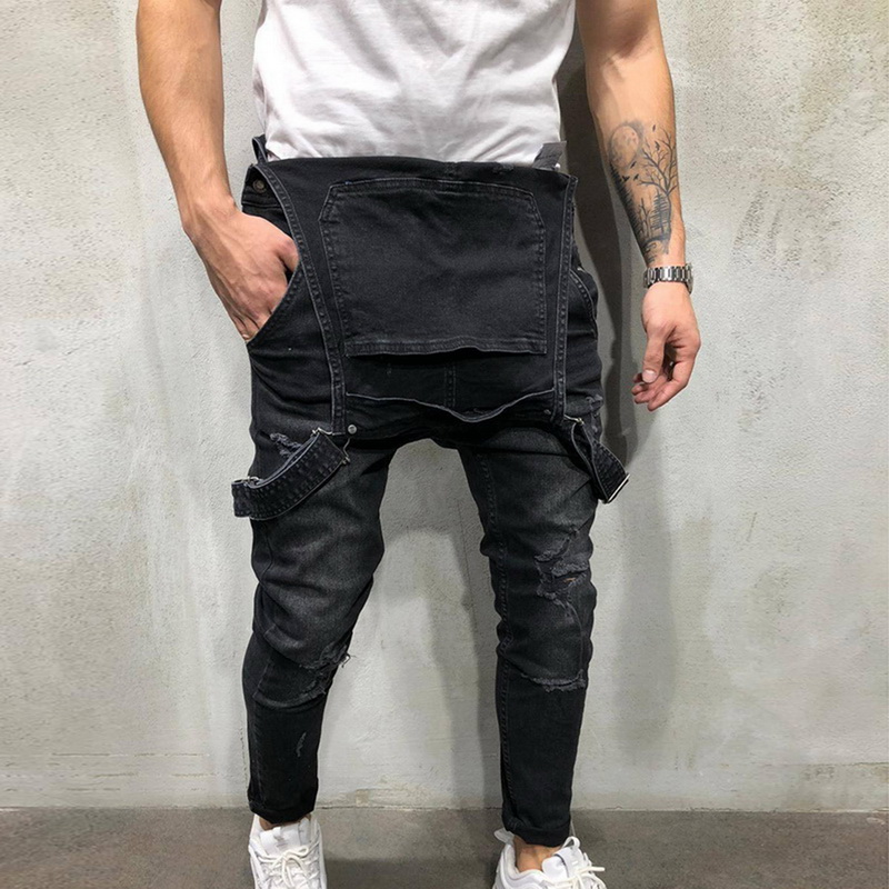 Fashion Men Ripped Jeans Jumpsuits Street Distressed Hole Denim Overalls For Man Pants Jeans Size M-XXL