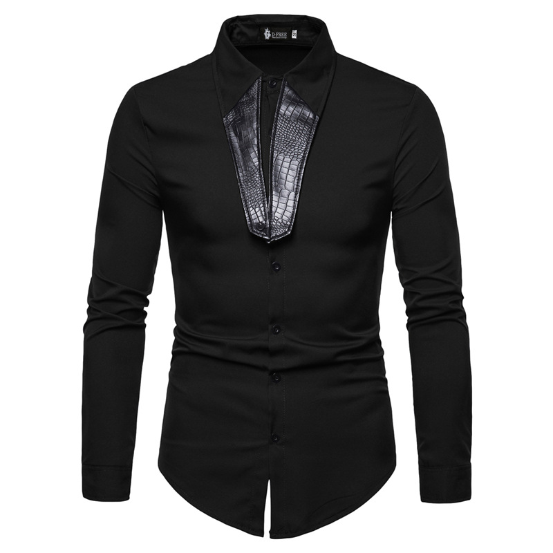 Crossborder ecommerce 2019 wholesale mens fashion personality tailoring PU leather stitching collar Long Sleeve Shirt Youth shirt, White;black
Crossborder ecommerce 2019 wholesale mens fashion personality tailoring PU leather stitching collar Long Sleeve Shirt Youth shirt, White;black