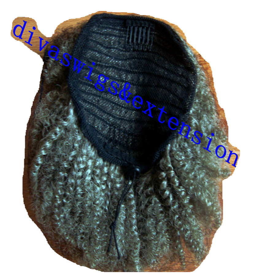 100% real hair gray puff kinky ponytail hair extension clip in Remy afro kinky curly drawstring ponytails grey hair piece