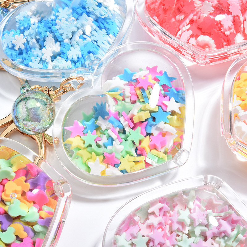 Fashion Sequins Star Heart Keychain For Women Pendant Transparent Quicksand Sequin Key Chain PU Rope Lover Car Keychain Gift