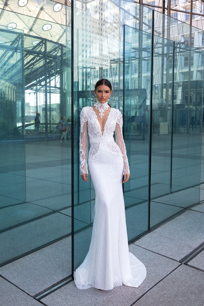 luxury mermaid crystal design wedding dresses v neck lace beading long sleeve bridal gowns plus size beach wedding dress robe de marie
