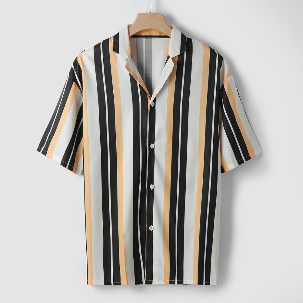 2020 Summer Men's Beach Shirt Male Casual Short-Sleeve Striped Printing Large Size S-3XL Casual Shirts Top Blouse