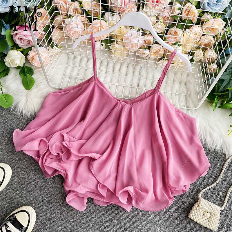 YornMona 2020 New Arrival Women Tops Ins Fashion Spaghetti Strap Ruffle Design Chiffon Blouses Summer Tank Tops Streetwear Shirt, Army green
YornMona 2020 New Arrival Women Tops Ins Fashion Spaghetti Strap Ruffle Design Chiffon Blouses Summer Tank Tops Streetwear Shirt, Army green
