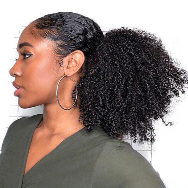 3B 3C Kinky Curly Clip In Ponytail Human Hair Extensions Brazilian Hair Afro Kinky Curly Drawstring Ponytail Natural Color Remy Hair 120g