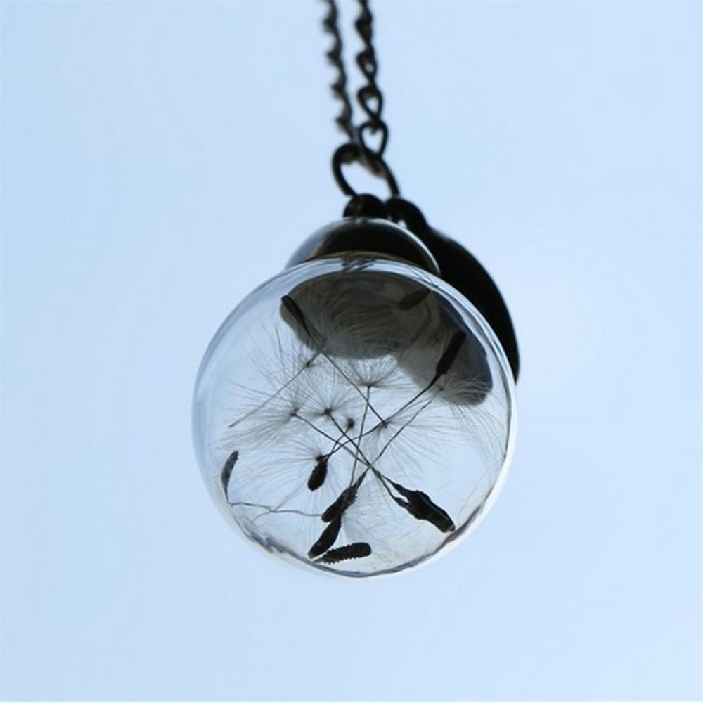 Wholesale-DoreenBeadsh bottle necklace Real Natural Dandelion Seeds Water Drop Bottle Botanical Pendant long Necklace a wish Woman