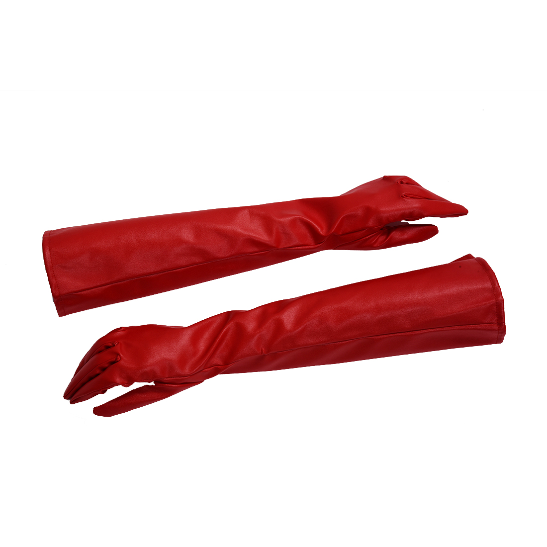 Fashion- Red Solid Color PU Leather Long Gloves For Women