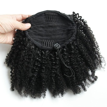 Afro Kinky Curly Clip in Ponytails Puffs with Drawstring One-Piece Hair Extention for African American Black Women color 1b 14inch