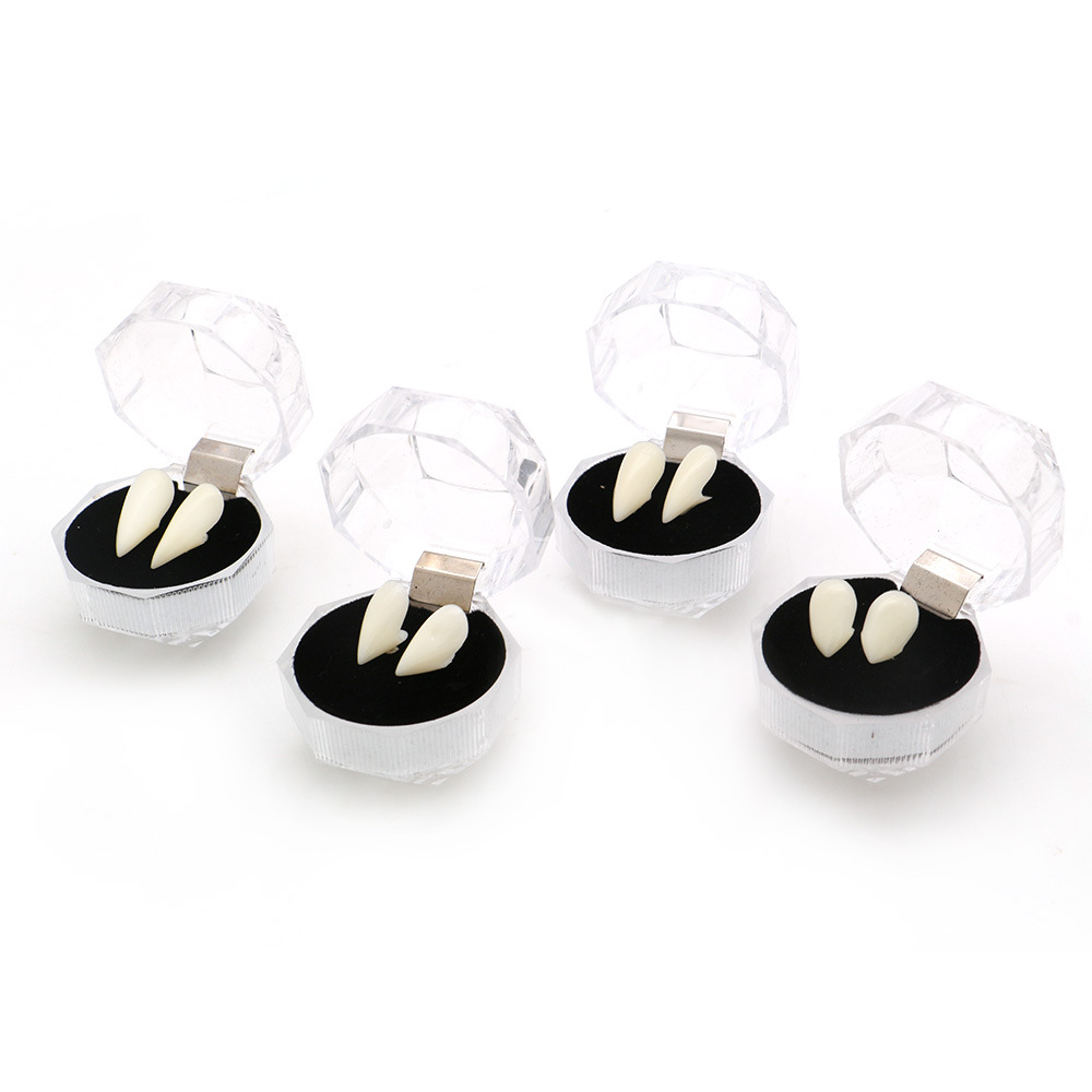 4 Sizes Vampire White Grillz Zombies Teeth Fang Dental Grills Cosplay Tooth Cap Mouth Resin Fake Teeth Braces Valentine Day Body Jewelry Halloween Cos