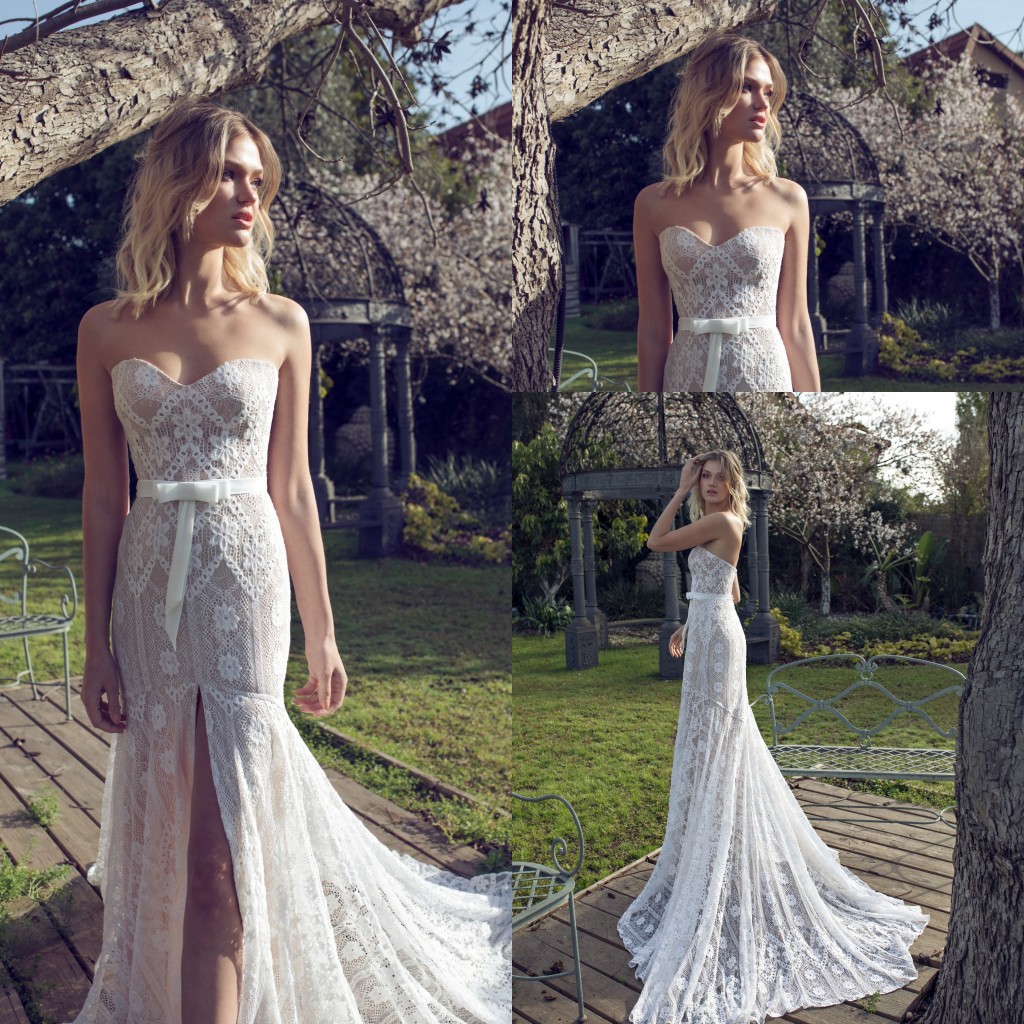 Limor Rosen Mermaid Wedding Dresses Sweetheart Lace Appliques Front Split Bridal Gowns Sweep Train Beach Wedding Dress