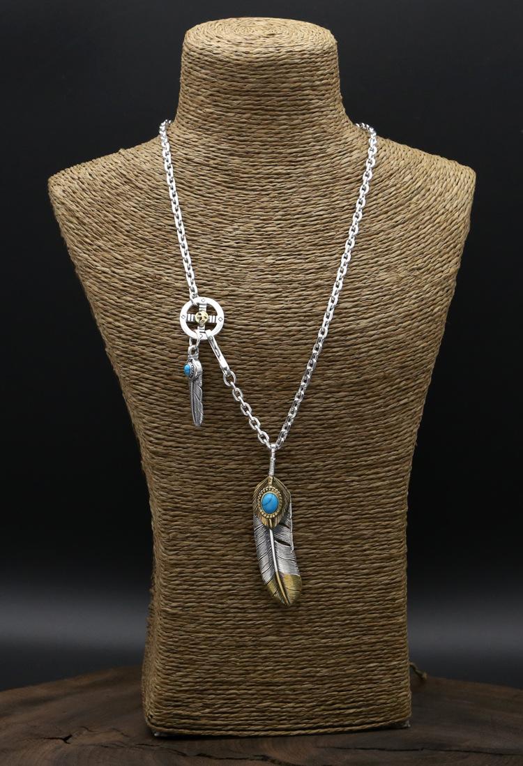 Brand new men's women's 925 sterling silver jewelry vintage antique silver Japanese hand-made designer feather pendant necklaces