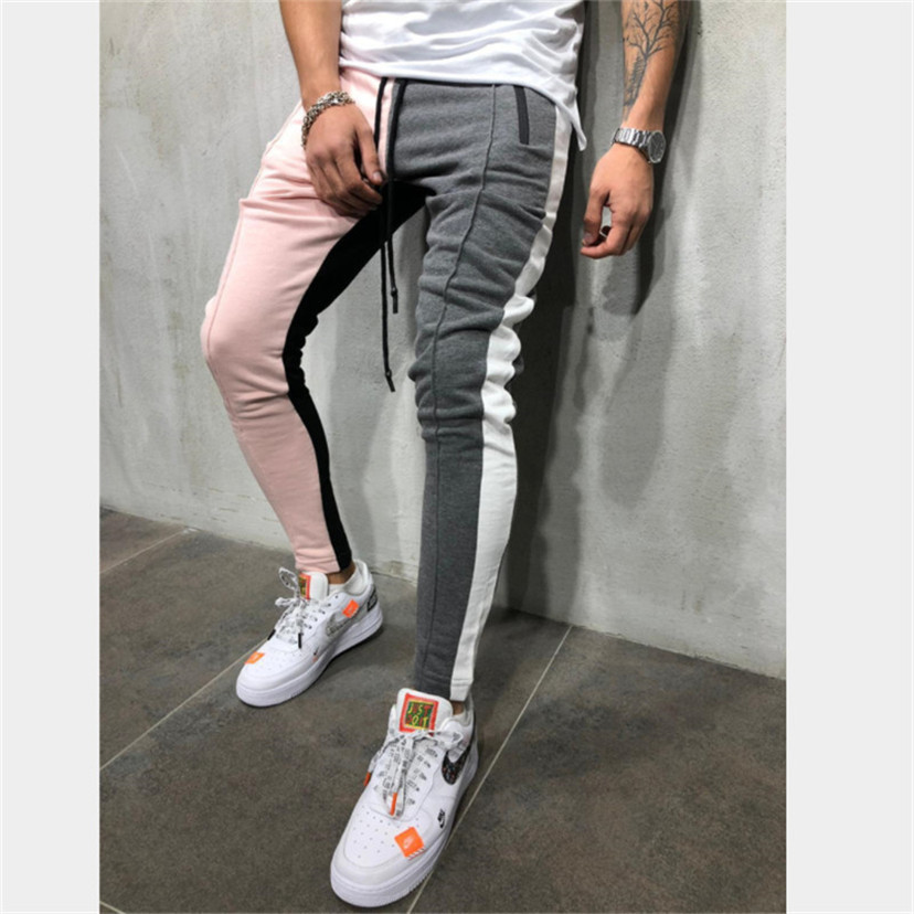 Mens Slim Fit Sweatpants Drawstring Striped Track Pants Color Block Patchwork Jogging Pant Sports Hip Hop Trousers Long Slacks D18122901