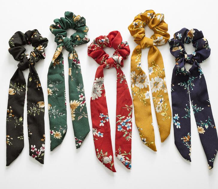 Women Bow Streamers Hair Ring Ribbon Girl Hair Bands Scrunchies Ponytail Tie Solid Headwear Hair Accessories GD61