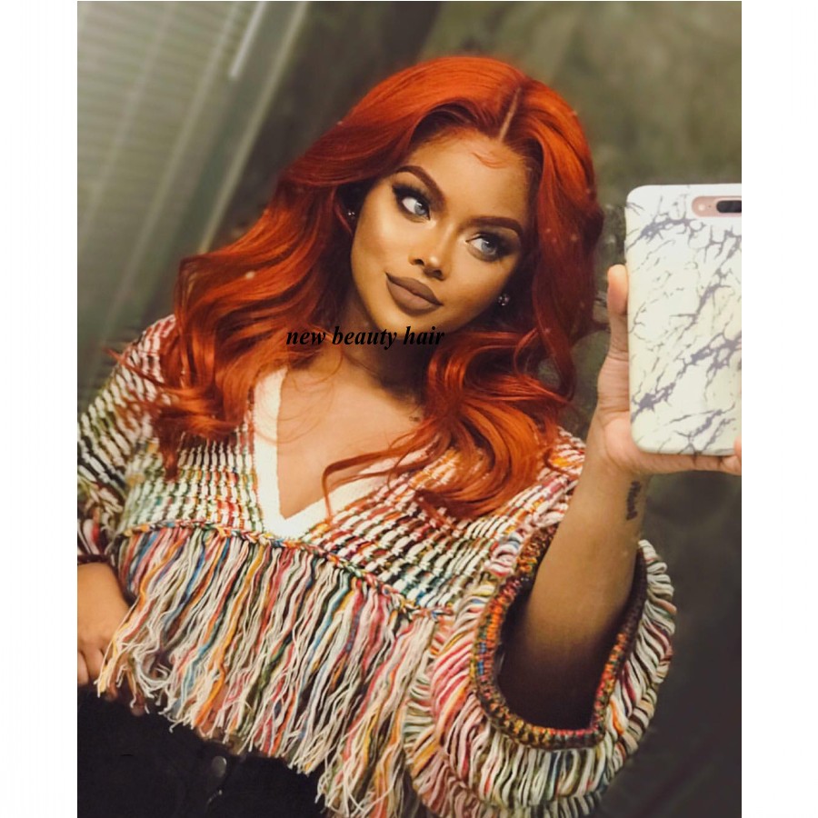 New Copper red /auburn color Short Body Wave Bob Wigs orange color Synthetic Lace Front Wig For Women With Free Part