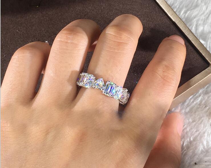 Classical Fashion Jewelry Handmade Hot Sale 925 Sterling Silver Princess White Topaz CZ Diamond Promise Women Wedding Finger Ring Gift