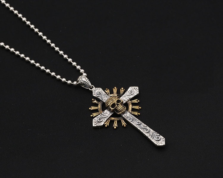 925 sterling silver vintage jewelry American European antique silver handmade punk style skull cross necklace pendants for men women