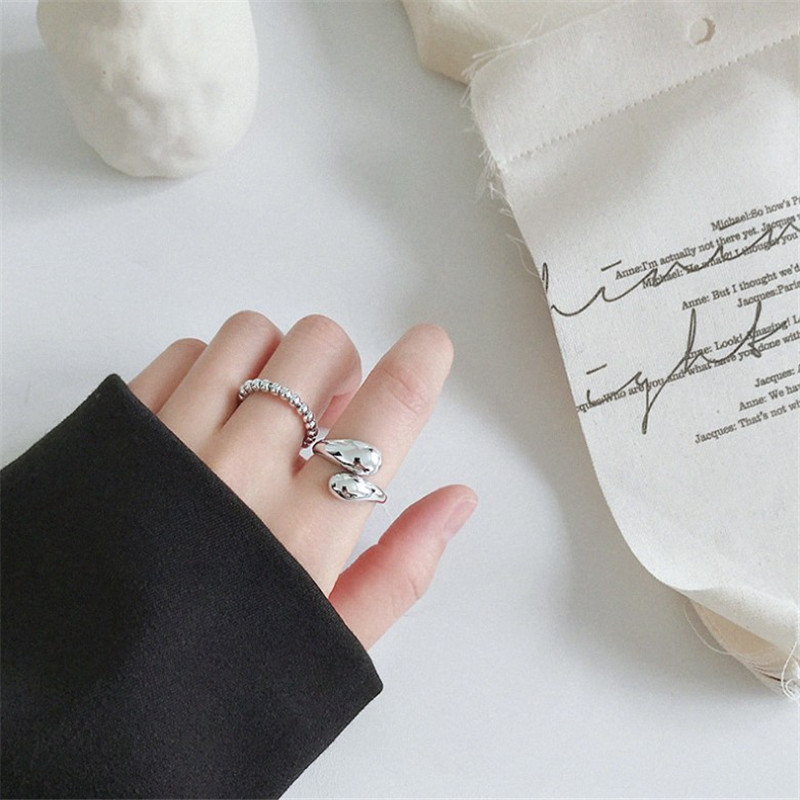 New Chic Style 925 Sterling Silver Double Waterdrop Open Size Rings For Women Minimalist Glossy Adjustable Ring Wedding Jewelry