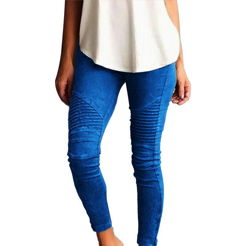 Lady Slim Casual Pants Europe Russia Fashion Women Blue Green Cotton Cloth Stripe Patchwork Tight Waist Elastic Band Long Trousers