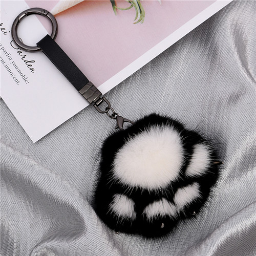 9cm Cute Real Genuine Fur Paw Pompom Ball Bag Charm Keychain Pendant Keyring Tassels