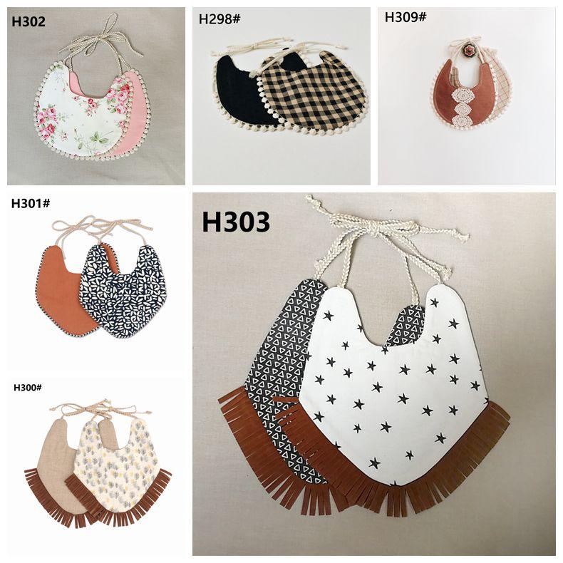 INS Cartoon ral Geometry Animal Print Infant Bandana Burp Cloths Baby Cotton Double Layer Tassel Bibs CCA11266 30pcs