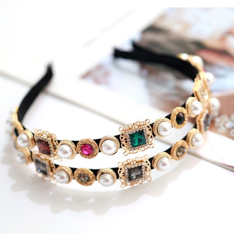 Baroque Retro Pearl Headband Diamond Glass Zircon Hairwear Fashion Rhinestone Hairband Women Hair Jewelry 4 Colors Wholesale
