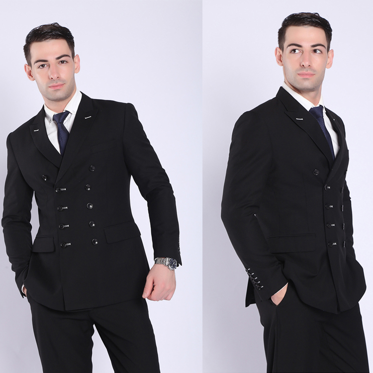 Latest Design Black Men Suits Double-Breasted Groom Wear Wedding Tuxedos Slim Fit Formal Blazers Custom Made (Jacket+Pants)