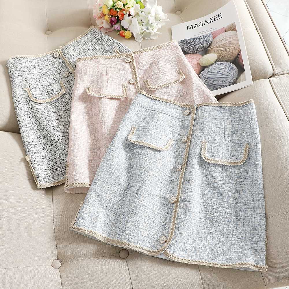 MUMUZI Slim single-breasted pocket tweed skirt package hip high waist skirt female fake pockets short skirts saias faldas, Black
MUMUZI Slim single-breasted pocket tweed skirt package hip high waist skirt female fake pockets short skirts saias faldas, Black