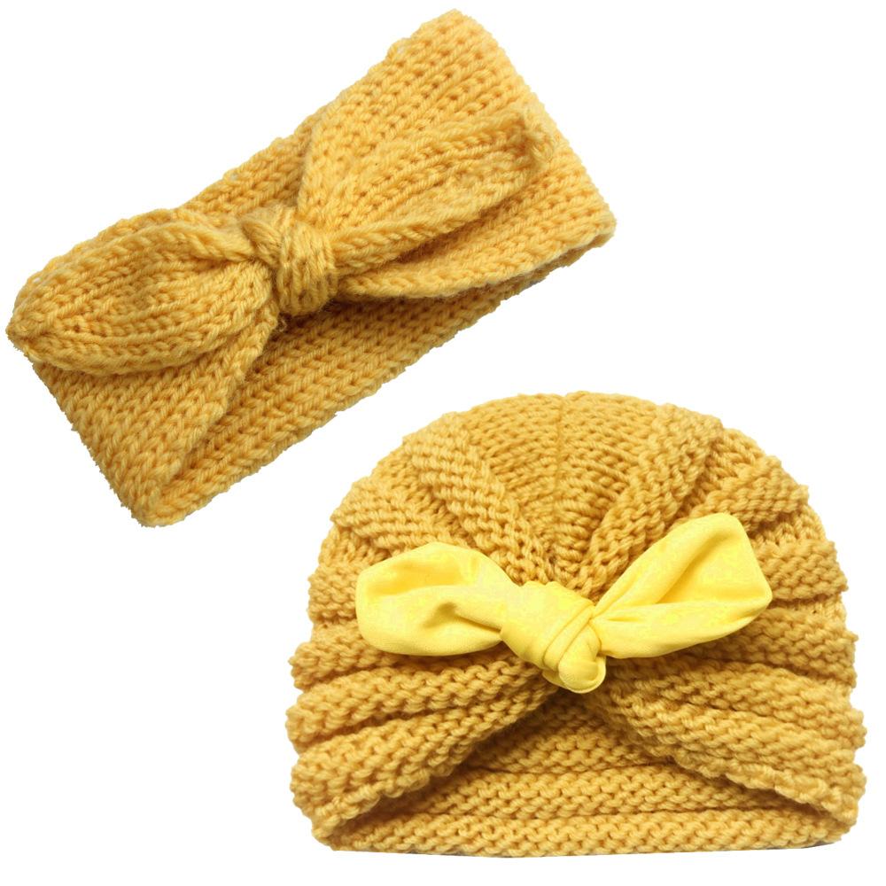 New baby Crochet Knit Hat Autumn Winter 2pcs/set Baby Headbands Newborn Beanies Head Bands Infants Hand Knitted Caps Baby Girl Hats