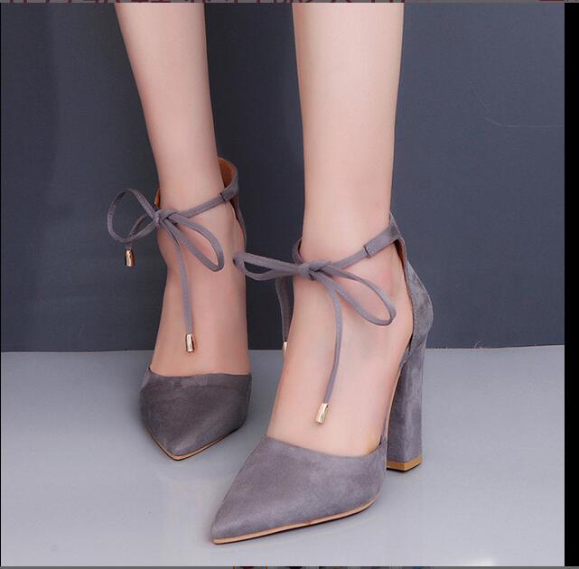 Plus-size women's high heel sandals chunky wedding shoes with lace-up shoes bridesmaid shoes are fashionable and comfortable