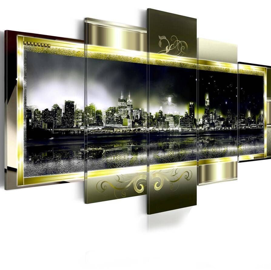 2019 Fashion Wall Art Canvas Painting 5 Pieces Abstract New York City Architecture Night Scene Modern Home Decoration No Frame