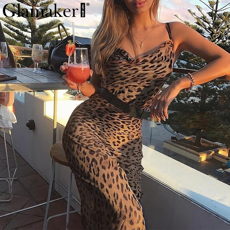 Glamaker Leopard Print Women Maxi Dress Summer Sexy Beach Vintage Dress Female Slim Party Long Causal Dress Robe Retro Vestidos Y190514