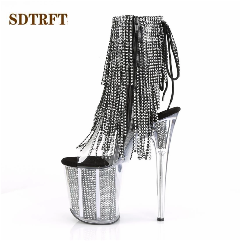 SDTRFT Stilettos 20cm Thin Heels Ankle boots transparent Platforms shoes Woman Rhinestone Tassels Botas Mujer Sequined pumps, Black
SDTRFT Stilettos 20cm Thin Heels Ankle boots transparent Platforms shoes Woman Rhinestone Tassels Botas Mujer Sequined pumps, Black