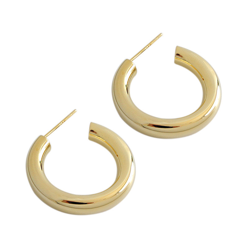New Punk Rock 4.9mm Thick Tube Big Round Circle Hoop Earrings For Women 925 Sterling Silver C Shape Earring