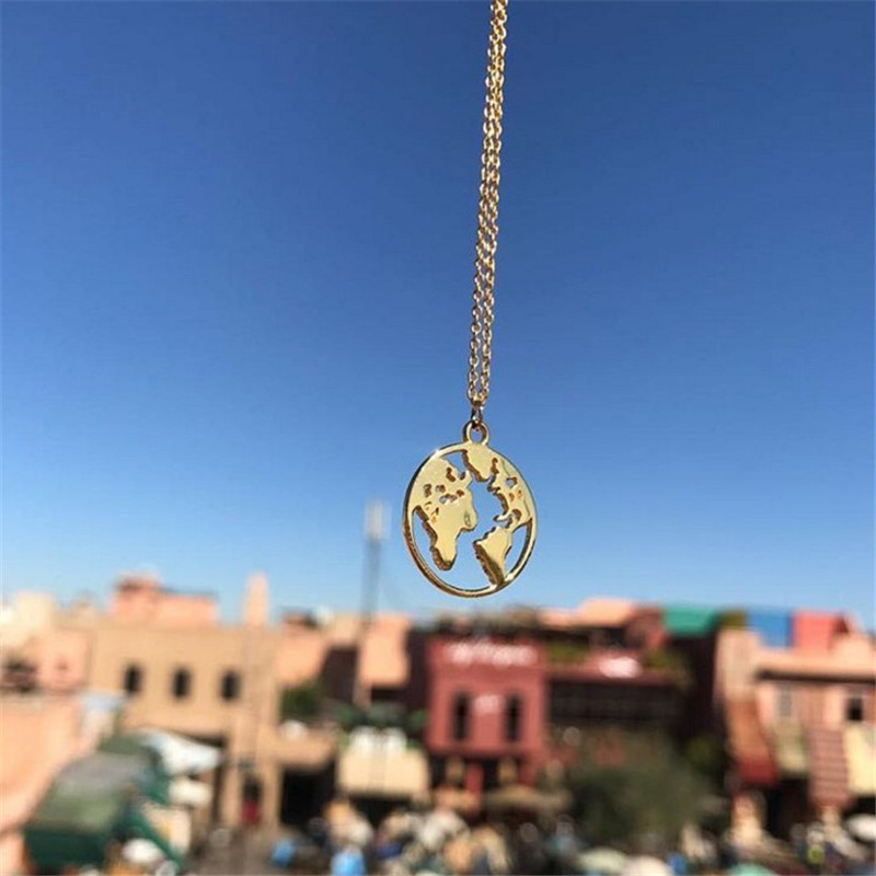925 Sterling Silver Hollow World Map Pendant Necklace For Women Fine Jewelry Necklace Men Charms Lovers Gift