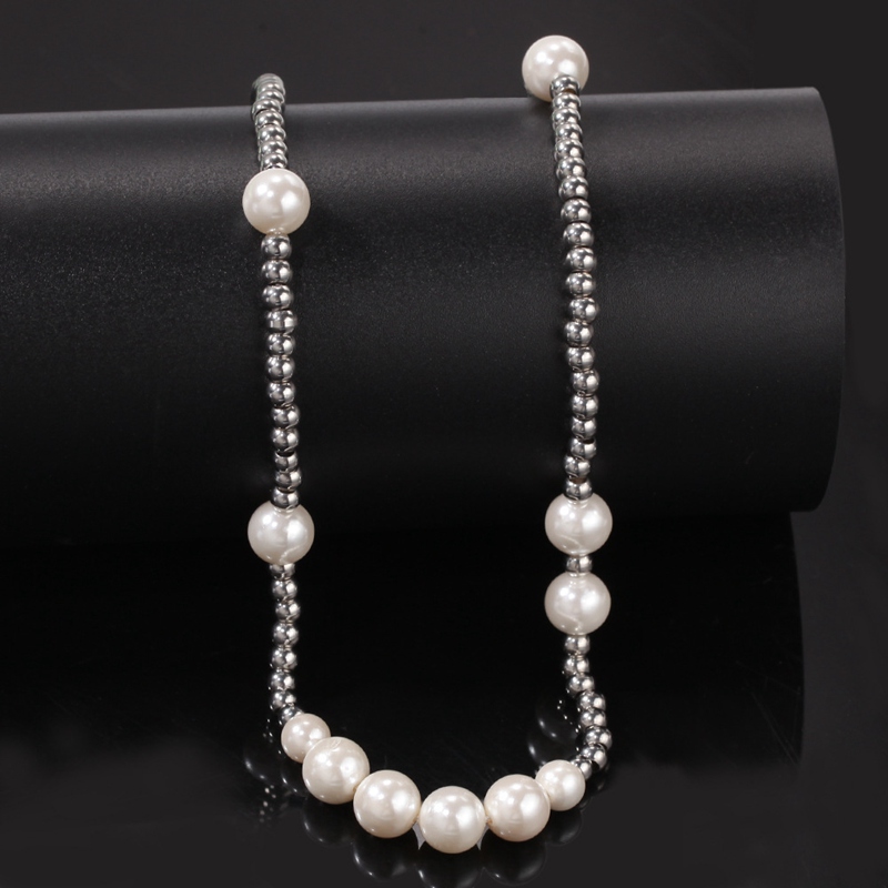 New Fashion Mens Pearl Necklace Hip Hop Stainless Steel Ball Beaded Necklaces Jewelry Clavicle Chain