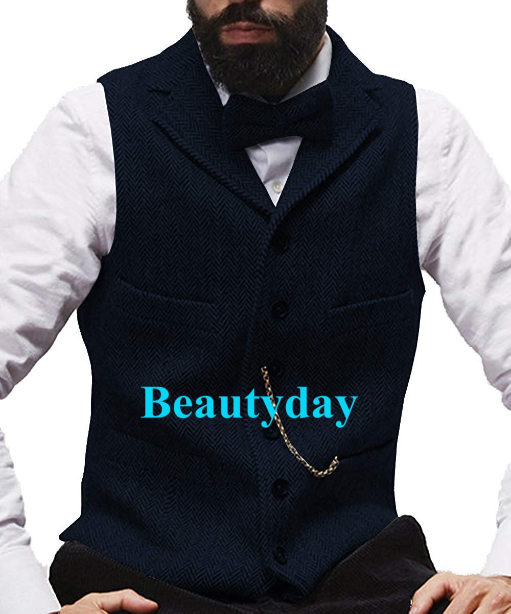 2019 Farm Brown Groom Vests Wool Herringbone Tweed Vest Slim Fit Men's Suit Vest Prom Country Wedding Waistcoat Dress Tailor Made Plus Size