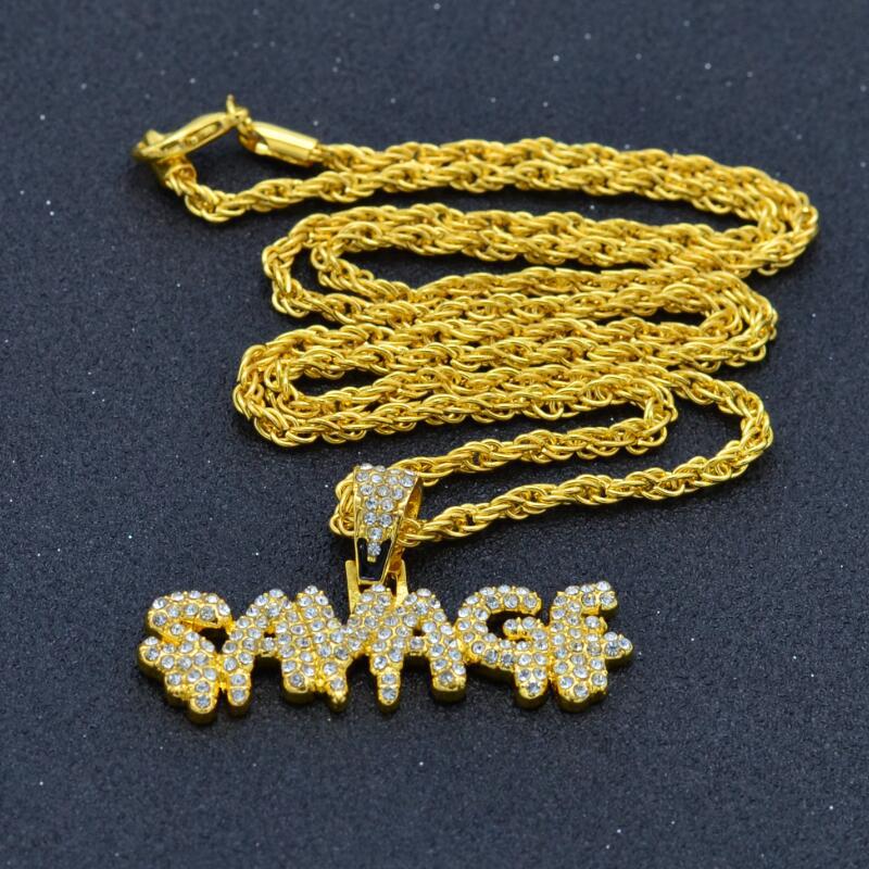 Hip Hop Necklace Brass Gold Color Iced Out Chains Micro Pave Cubic Zircon SAVAGE Pendant Necklace Charm For Men Gifts wholesale
Hip Hop Necklace Brass Gold Color Iced Out Chains Micro Pave Cubic Zircon SAVAGE Pendant Necklace Charm For Men Gifts wholesale