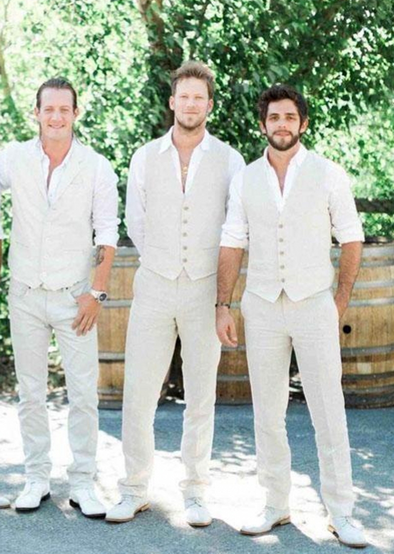 Linen Ivory Men Suits Beach Wedding Groom Tuxedo Slim Fit Handsome Best Man Blazers 2Pieces Pants Vest Groomsmen Prom Blazer