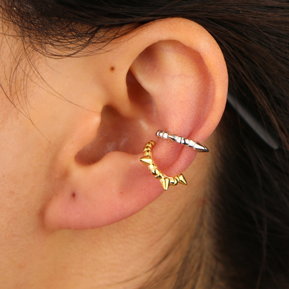 1 PIECE 925 sterling silver tiny cute spikes circle beaded band simple minimal ear cuff no piercing clip on earring