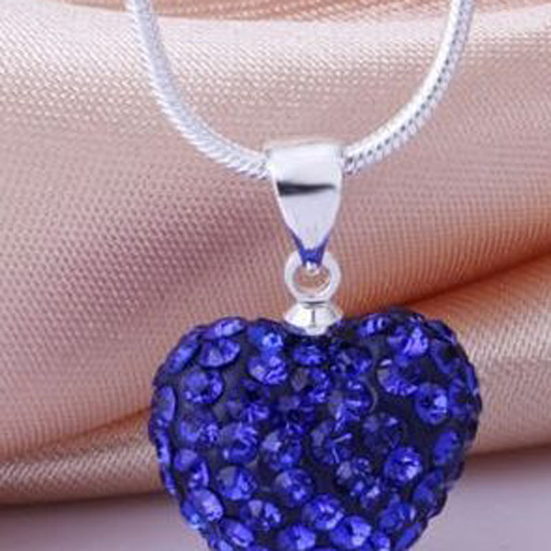 Hot Selling Love Heart Pendants Necklace Multicolor Genuine Crystal Disco Ball Lady s925 Silver Jewelry for Women Girls