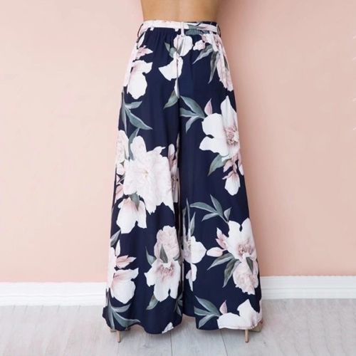 Womens Floral Palazzo Pants High Waist Wide Leg Culottes Ladies Loose Casual Long Trousers C19041603 Z260314