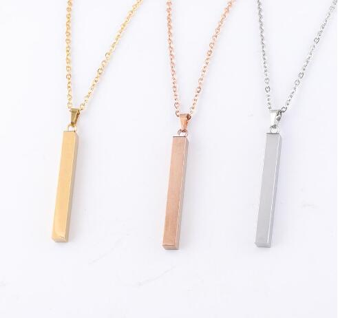 Stainless Steel Bar Pendant Necklace New Fashion Gold Rose Gold Silver Solid Blank Bar Charm Pendant For Buyer Own Engraving Jewelry GB1518