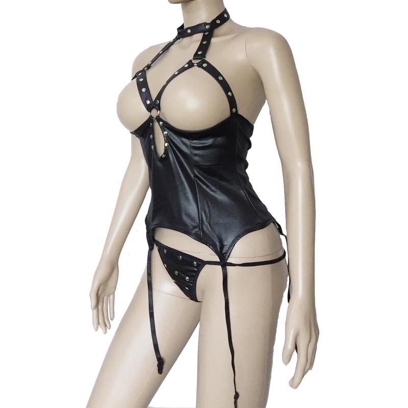 Sexy Black Wet Look Strappy Halter Neck Cupless Studded Bustier Bodysuit Teddy with Garter Belt Mistress Costume Lingerie LY191222
Sexy Black Wet Look Strappy Halter Neck Cupless Studded Bustier Bodysuit Teddy with Garter Belt Mistress Costume Lingerie LY191222