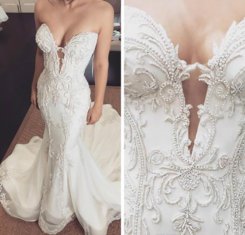 Pearls Lace Mermaid Arabic Sweetheart Tulle Sexy Vintage Bridal Dresses Cheap Wedding Gowns Dress Wed