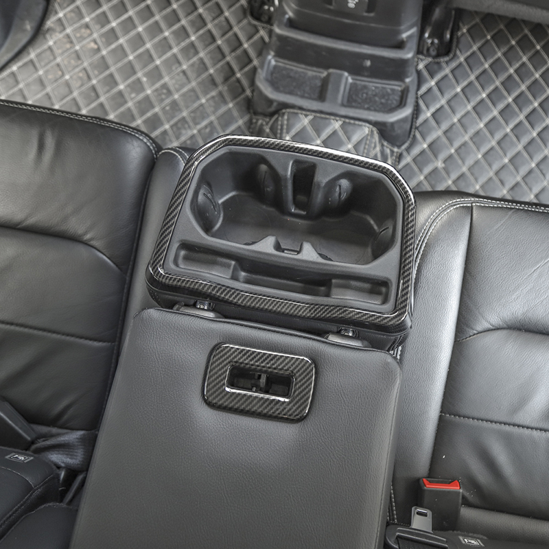 Carbon Fiber ABS Water Cup Holder Cover Rear Seat Armrest Trim Decoration For Jeep Wrangler JL 2018+ Auto Interior Accessories