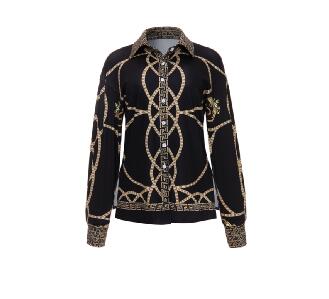 New Autumn Deep V Neck Full Long Sleeve Blouse Shirt Women Gold Chain Printed Tops Causal Female ClubWearTop Basic Shirt